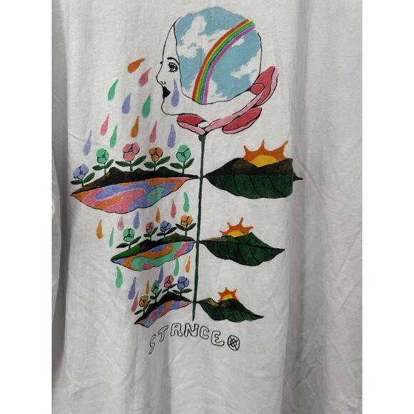 Stance Growth T-Shirt Large White Crew Neck Cotton Rainbow Watercolor Graphic - Picture 2 of 5